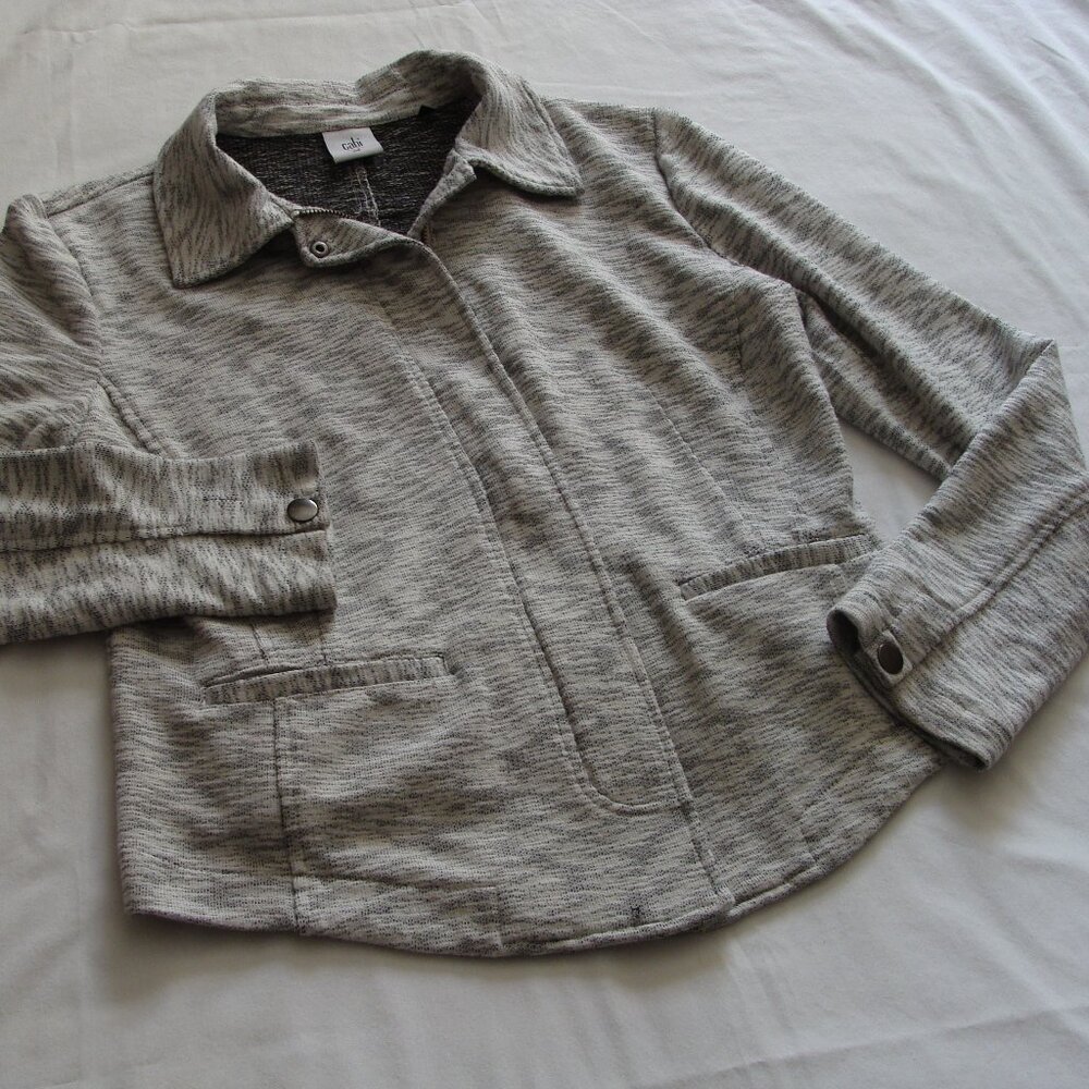 CABI Light Gray Long Sleeve SLUB Knit ZIP Up JACKET Sz MEDIUM